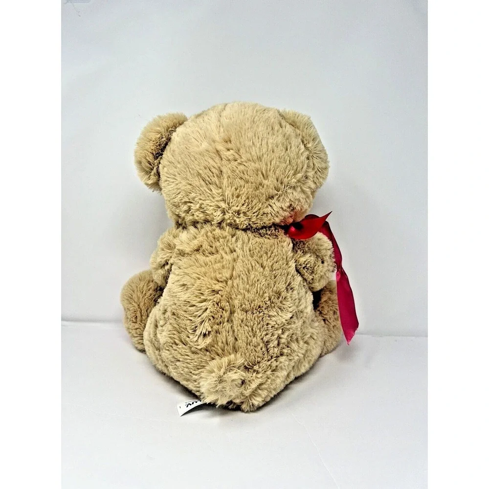 Hug&Luv Brown Bear and Pink Tie Plush Stuffed Toy w/ Heart Reversible Color Gift